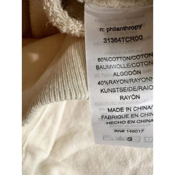 N: philanthropy Sweatshirt Womens Small Cream Distressed Cuffs Boho New - Picture 10 of 10